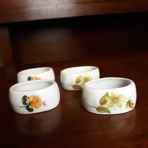 Vintage White Ceramic Napkin Rings with Yellow and Green Floral Design